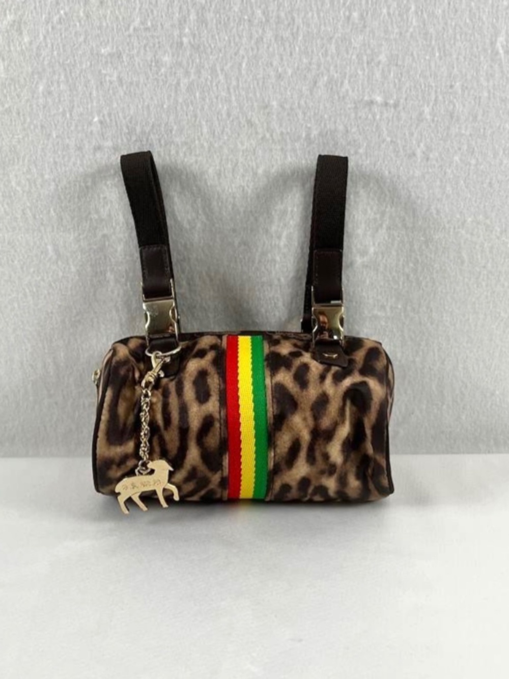 VTG y2k LeSportsac x L.A.M.B. Gwen Stefani Leopard Rasta Barrel Bag